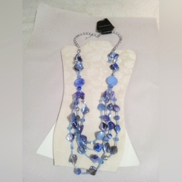 Lane Bryant Necklace NWT Blue Purple Acrylic & Shell Beads Multi-strand - Picture 3 of 7
